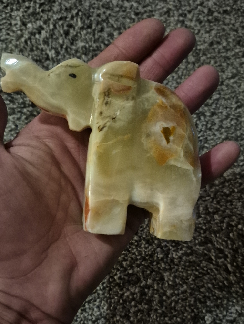 Carved Stone Elephant Figurine in Cream and Honey Tones